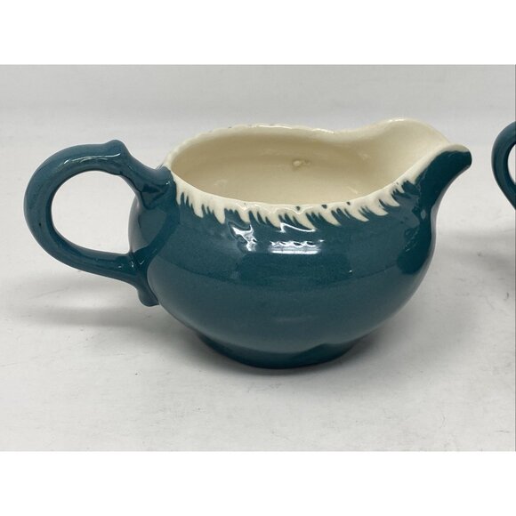 Harker Corinthian Dark Teal Green Sugar  Creamer Gadroon Edge Vintage Harkerware - Picture 7 of 12